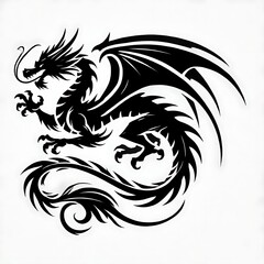 Obraz premium dragon Vector Illustration, dragon tattoo vector, Dragon silhouette vector black and white