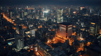 Bustling Urban Skyline at Night