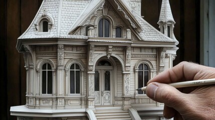 Intricate Handcrafted Paper Model of a Victorian House with Detailed Architecture and Ornate Design...