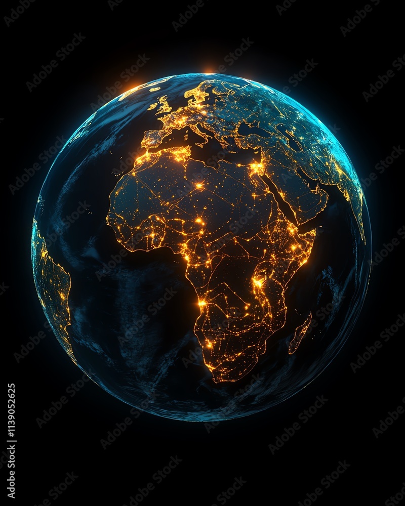 Aufkleber 3d image of planet earth with its continents connected by glowing networks