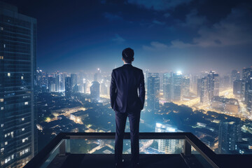 Visionary Leader Overlooking the Cityscape at Night
