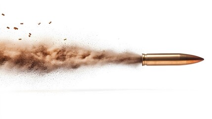 Bullet flying with a trail of brown dust.