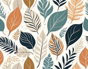 Neutral Colors of  Seamsless Bohemian exotic flower prints, minimal boho art mid century design. bohemian leaves illustration