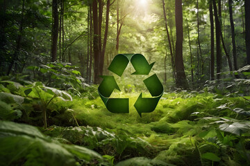 Recycling symbol on a green background representing sustainability and eco-friendliness