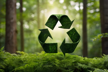 Recycling symbol on a green background representing sustainability and eco-friendliness