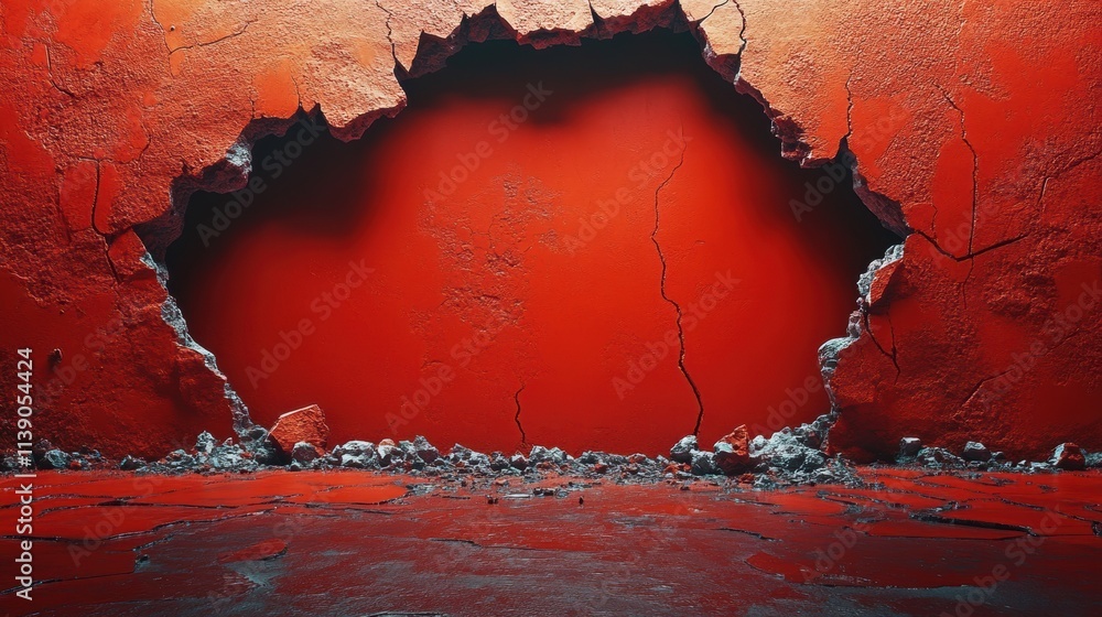 Poster abstract 3d rendering of cracked surface animated cgi background design with broken shape wall destruction slow motion video alpha matt
