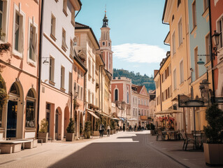 Obraz premium Charming European Town Street on Sunny Day