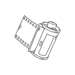 Vintage roll film for analog cameras. Thin line illustration