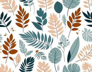 Neutral Colors of  Seamsless Bohemian exotic flower prints, minimal boho art mid century design. bohemian leaves illustration