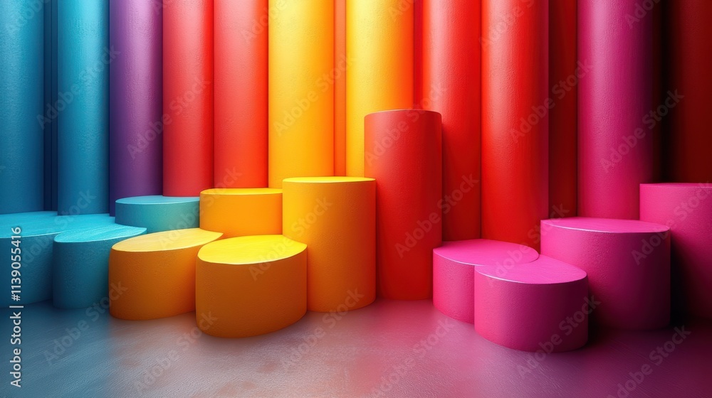 Aufkleber abstract 3d rendering of geometric background with cylinder shapes modern striped minimalistic desig