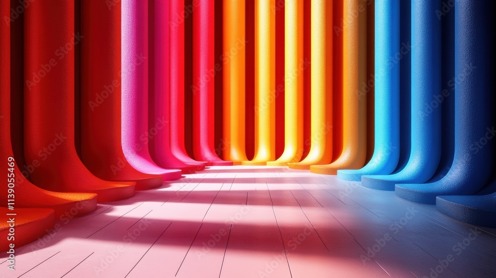 Aufkleber abstract 3d rendering of geometric background with cylinder shapes modern striped minimalistic desig