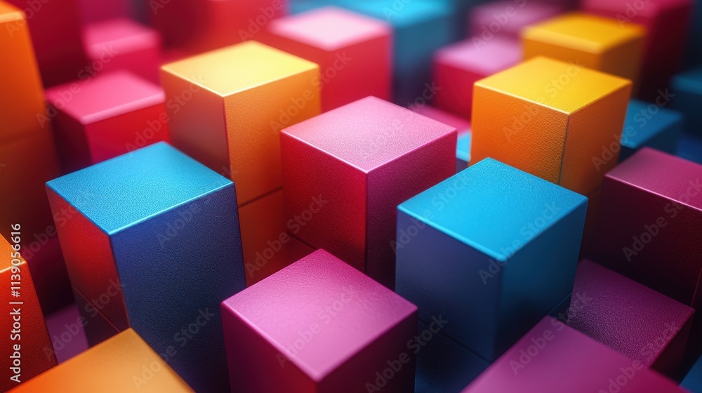 Poster abstract 3d rendering of geometric shapes modern colorful background with cubes minimalistic design 