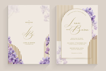 Modern Wedding Invitation with Lilac Flower Watercolor
