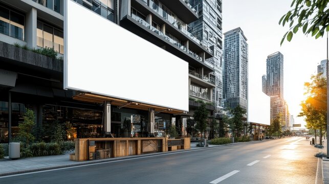 Urban street scene with empty billboards city center photography sunset eye-level marketing opportunities - Powered by Adobe