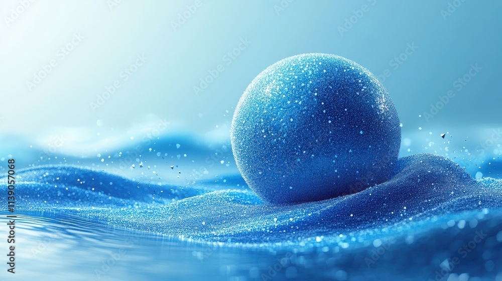 Poster abstract 3d rendering of low poly blue sphere with chaot
