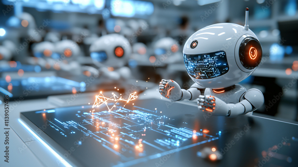 Poster ai powered robots assist students in modern classroom setting, enhancing learning experiences with i