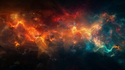 Fototapeta premium Global Network Connections Illuminated World Map