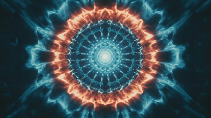 Abstract fiery teal and orange mandala design