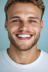 Fototapeta premium A close-up of a smiling man's perfect white teeth
