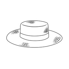 Vintage bolero straw hat for fashion on summer. Thin line illustration