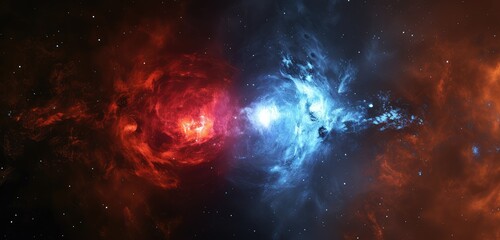 Fototapeta premium Red and Blue Cosmic Nebula Galactic Scene