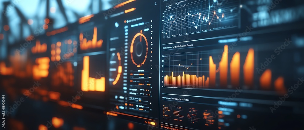 Poster a cuttingedge analytics dashboard with wind turbine data, glowing graphs, clean interface, vibrant a