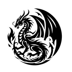 Obraz premium dragon Vector Illustration, dragon tattoo vector, Dragon silhouette vector black and white