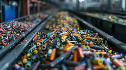 Obraz premium Battery Recycling Plant: A facility that processes old batteries, recovering valuable metals for reuse, reducing waste and promoting eco-friendly practices in manufacturing. 