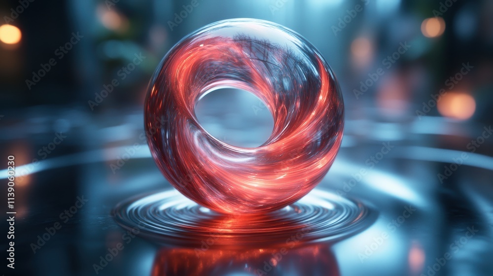 Poster abstract animation of a glass sphere with rotating rings 3d render seamless looped vide