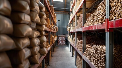 Fototapeta premium Organized Warehouse with Industrial Shelving