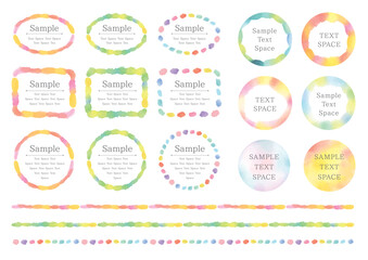 ふんわりした水彩のかわいいフレーム15点と線のセット