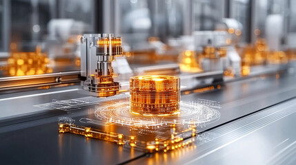 futuristic concept of smart factory showcasing advanced automation and real time data processing. scene features robotic arms and glowing components, emphasizing innovation