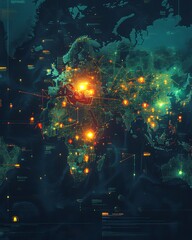 Obraz premium A global map displaying crowdsourced environmental monitoring data, highlighting climate movement achievements, vibrant colorcoded markers, highresolution, 4K quality