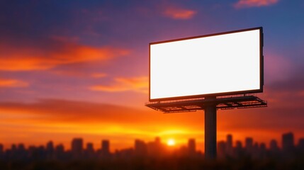 Fototapeta premium Sunset billboard advertisement display urban skyline digital content evening atmosphere promotional concept