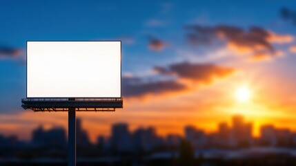 Fototapeta premium Sunset billboard advertising display in urban landscape calm environment wide viewpoint marketing concept
