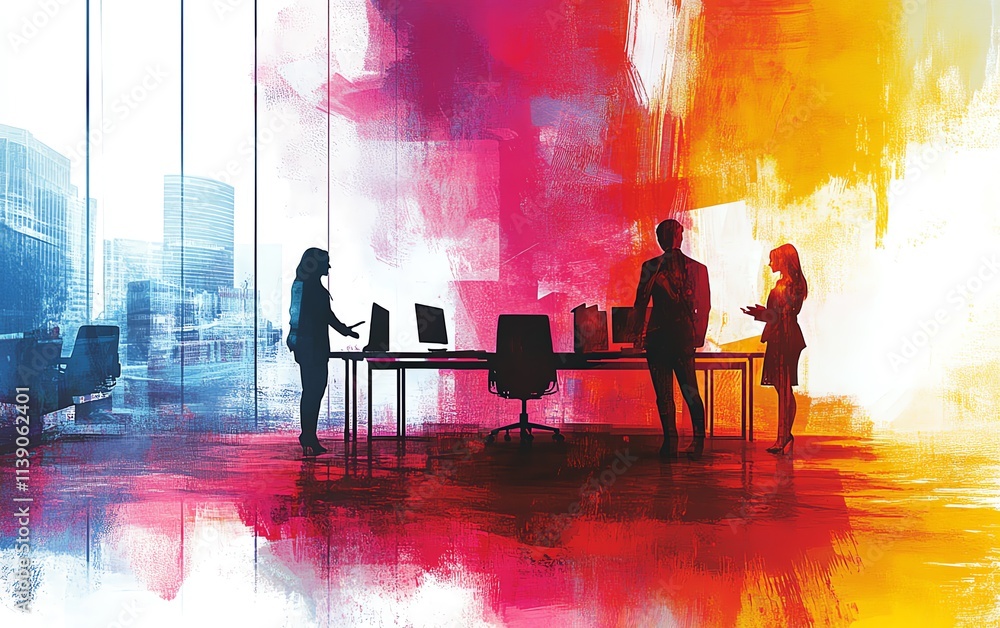 Poster a group of business colleagues collaborating on a project in an office setting, teamwork concept, co