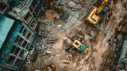 Aerial View of Busy Construction Site with Machinery