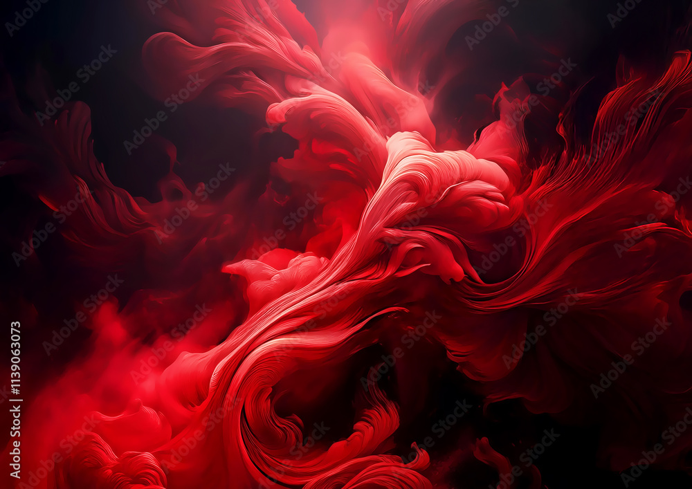 Poster abstract red paint splashes on black background. fantasy fractal texture. digital art. 3d rendering.