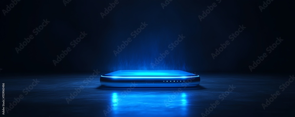 Aufkleber a phone in the center of the image projecting a glowing holographic ai assistant, minimalist design,