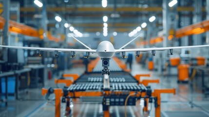 Naklejka premium Drone Testing Facility: A state-of-the-art facility that conducts rigorous flight tests and functionality assessments to ensure unmanned aerial vehicles are reliable and safe. 