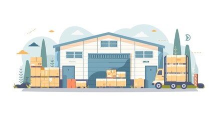 Obraz premium Modern Warehouse with Shipping Truck