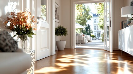 Fototapeta premium Elegant entryway design modern home interior photography bright environment warm viewpoint home concept