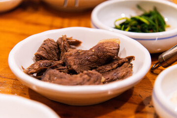boiled beef slices on the dish