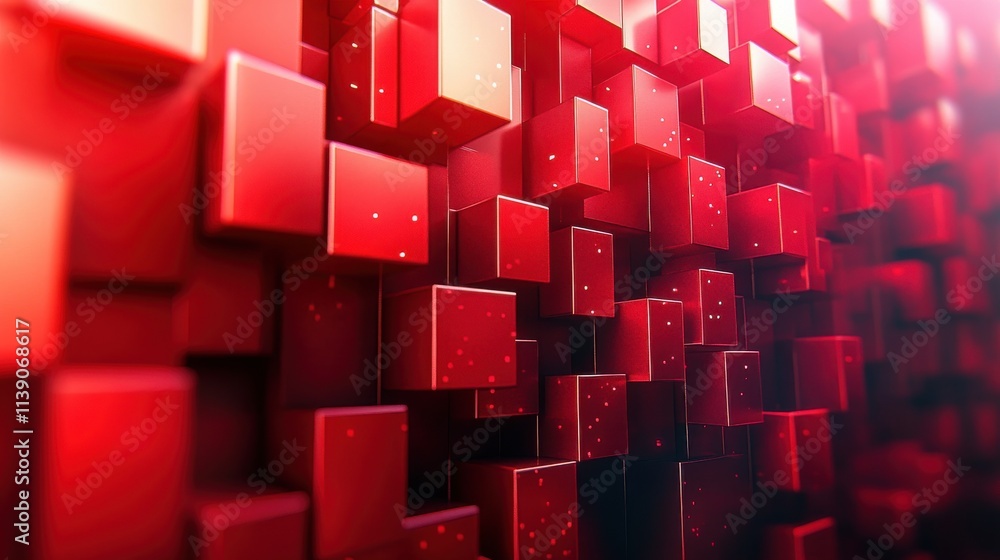 Poster abstract geometric composition red background design 3d rende