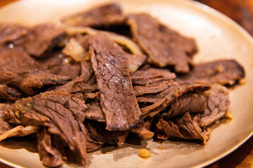 boiled beef slices on the dish