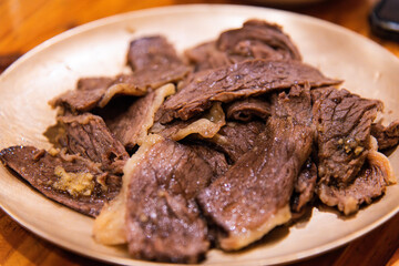 boiled beef slices on the dish