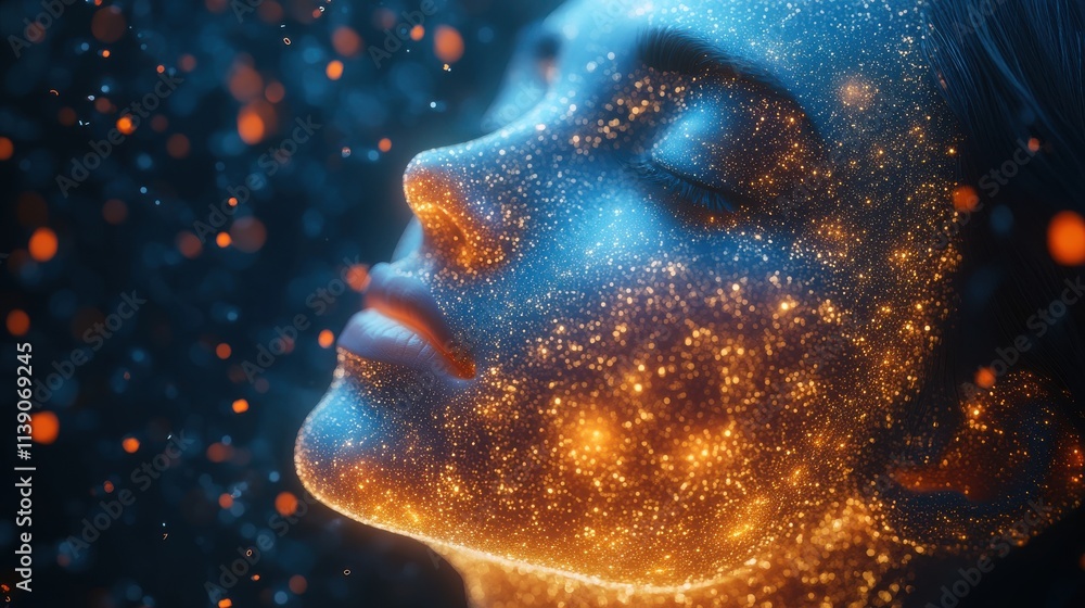 Poster abstract human face artificial intelligence learning concept seamless looped animation 3d rende