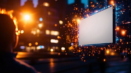 Digital advertising display illuminating urban night life city center visual content evening wide angle technology innovation