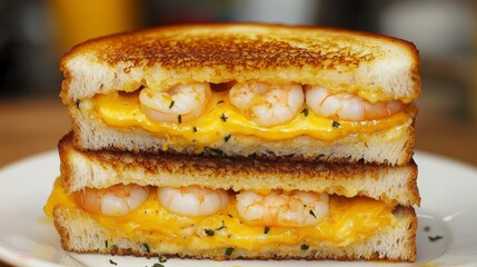 Delicious Shrimp and Cheese Sandwich Grilled to Perfection with Crispy Golden Bread, Ideal for Gourmet Cooking and Culinary Inspiration