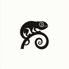 Silhouette of a chameleon on a spiral branch.